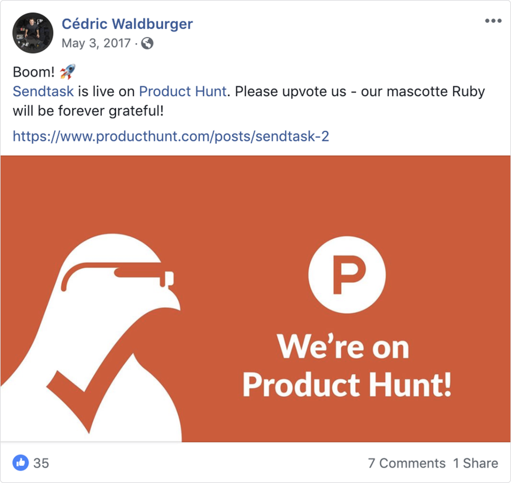 Sendtask Product Hunt launch announcement graphic